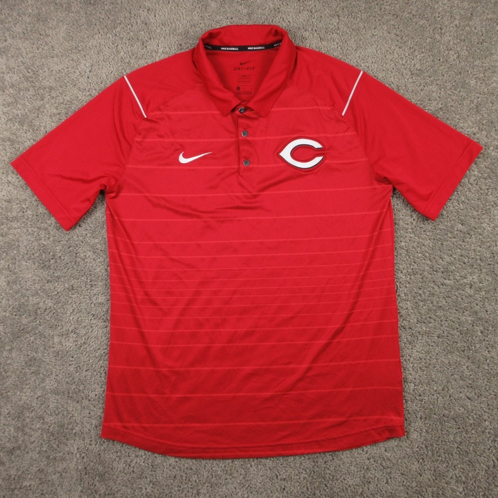 Cincinatti Reds Polo Shirt Mens Large Red Nike Drifit Performance MLB Baseball